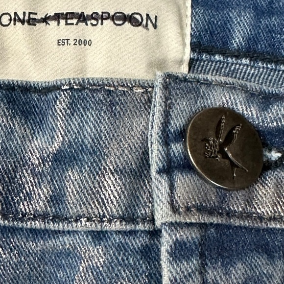 Free People X OneTeaspoon Blue Future Junkyard Mini Skirt 25 XS Shimmer Fray NEW - Picture 14 of 17